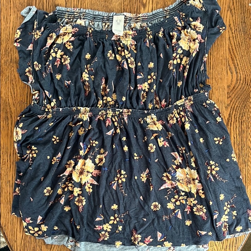 We The Free Navy Floral Blouse
